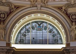 Okno, Witraż, Posągi, Czytelnia, Biblioteka Kongresu, Library of Congress, Waszyngton, Stany Zjednoczpne