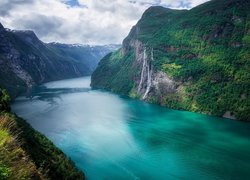 Norwegia, Góry, Fiord, Geirangerfjord, Wodospad, Lasy