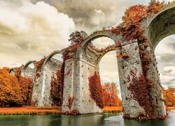 Francja, Akwedukt Maintenon, Most, Drzewa, Jesień, Zabytek