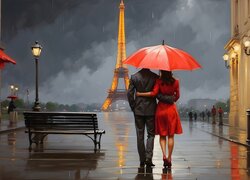 Zakochana para pod parasolem w Paryżu