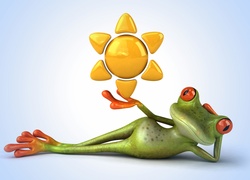 Zielona żabka ze słońcem na dłoni