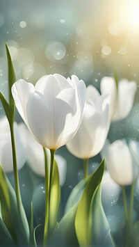 Białe tulipany w zbliżeniu na rozmytym tle