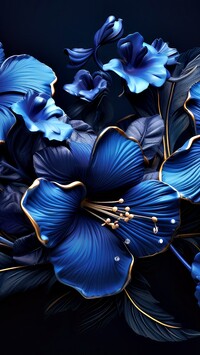 Niebieskie kwiaty na czarnym tle w grafice