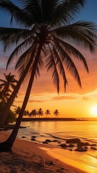 Palmy na tle zachodu słońca nad morzem