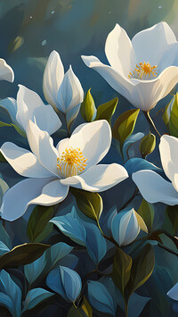 Rozświetlone białe magnolie w zbliżeniu