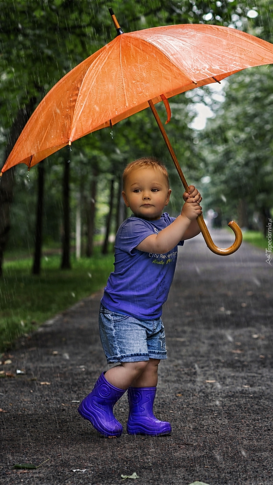 Chłopiec z parasolem Tapeta na telefon