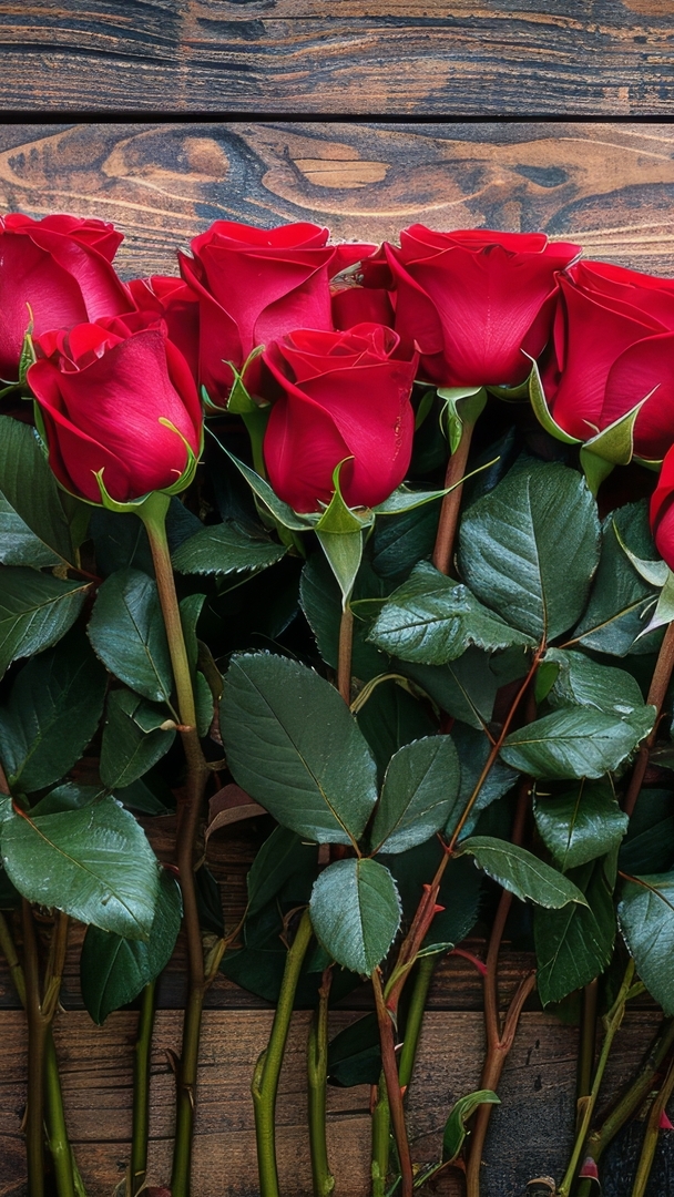 Czerwone róże na drewnianych deskach