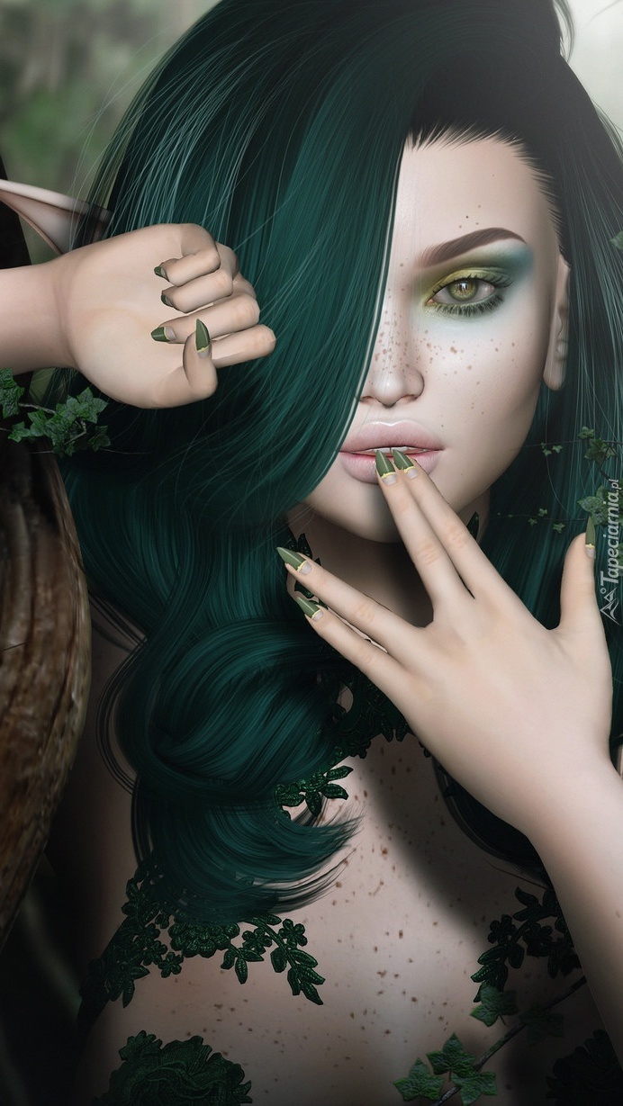 Dziewczyna elf z zielonymi włosami