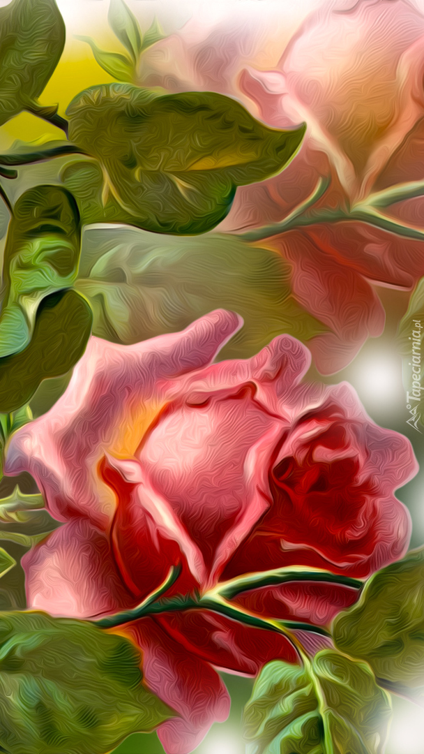 Grafika róży z listkami