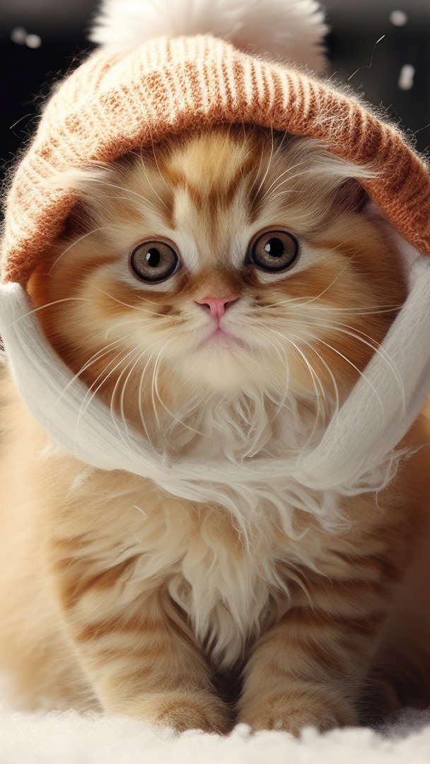 Kotek w czapce z pomponem