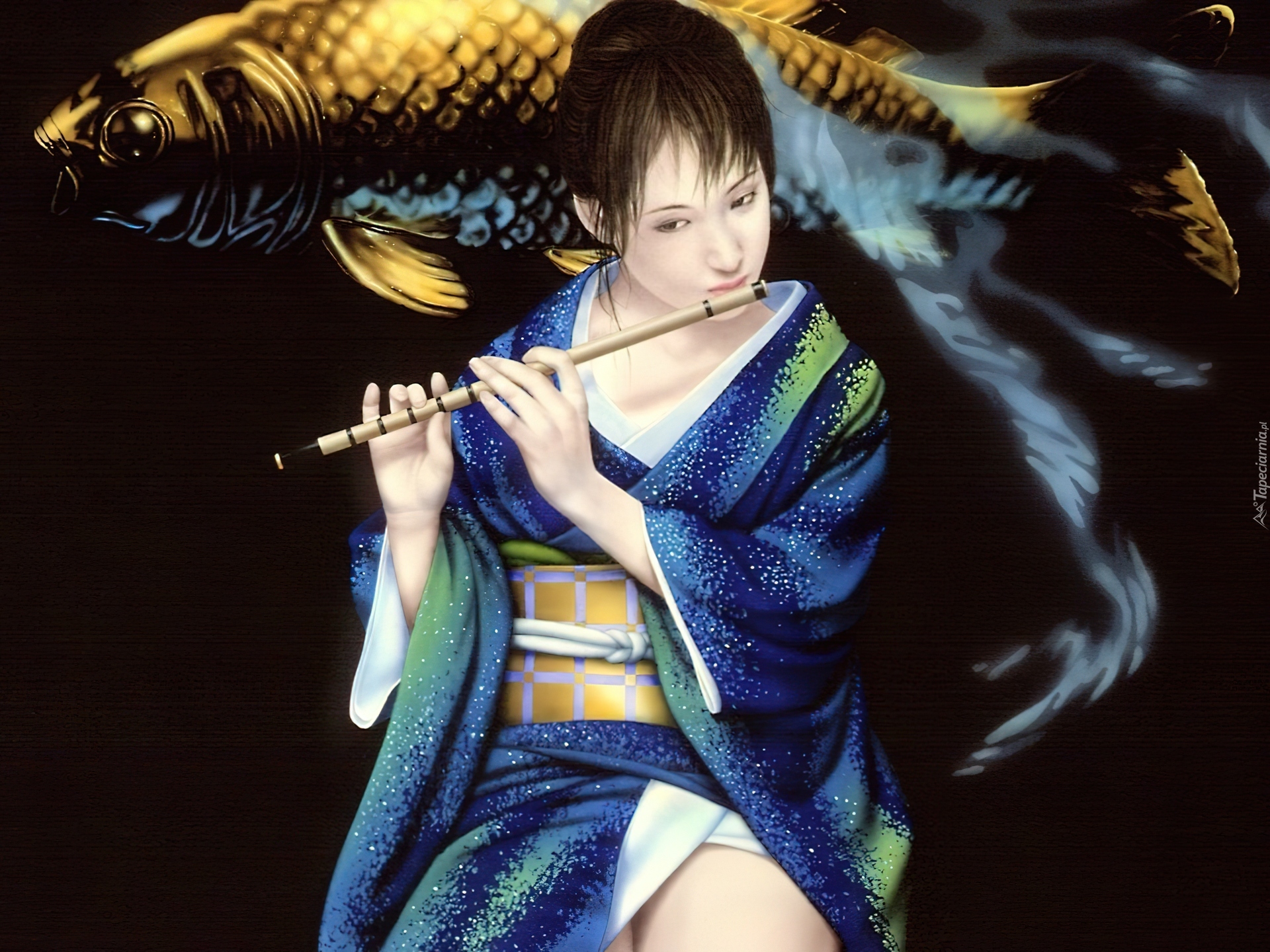 Kobieta, Kimono, Flet