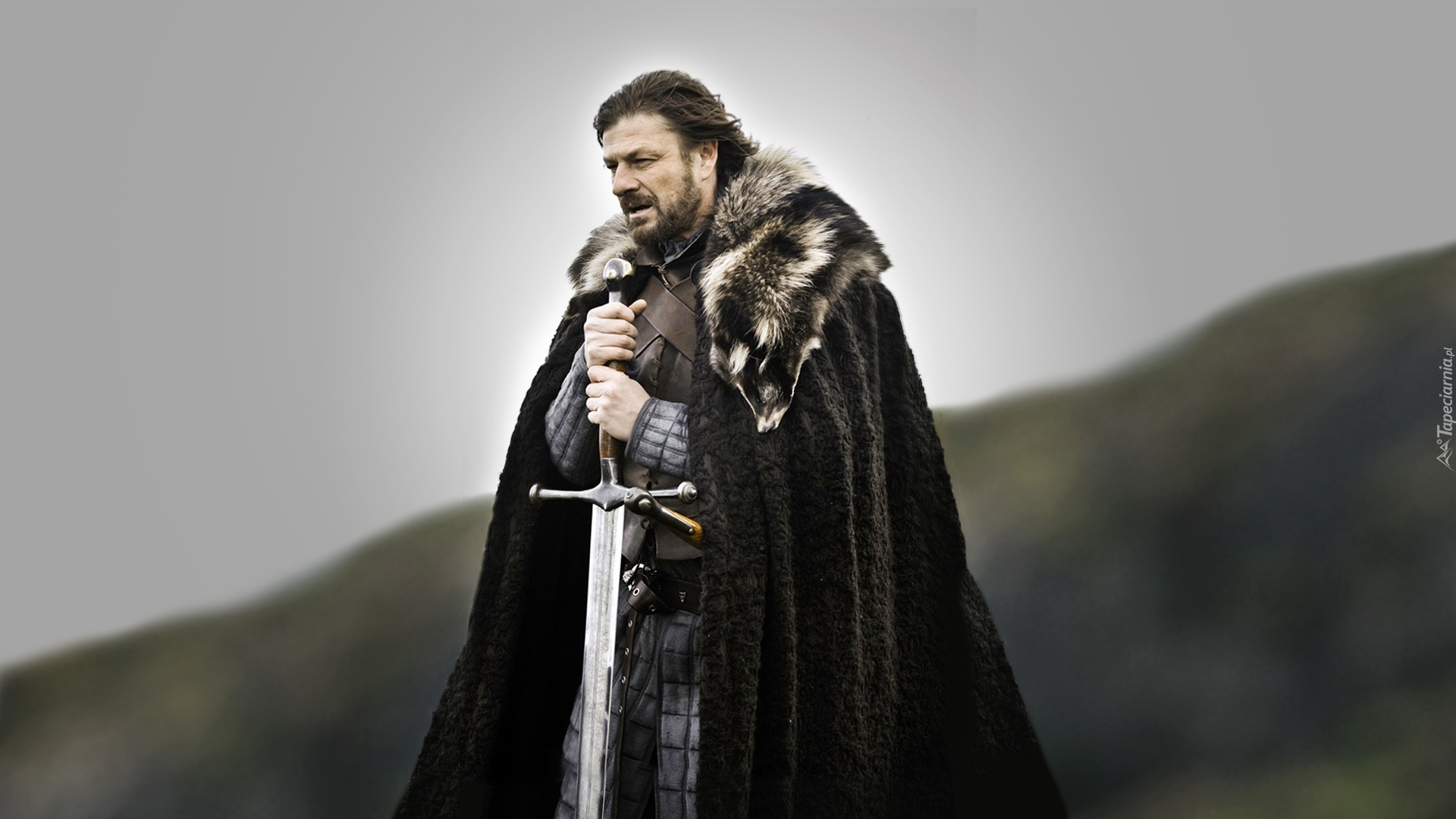 Gra o tron, Game of Thrones, Eddard Stark - Sean Bean, Miecz, Płaszcz