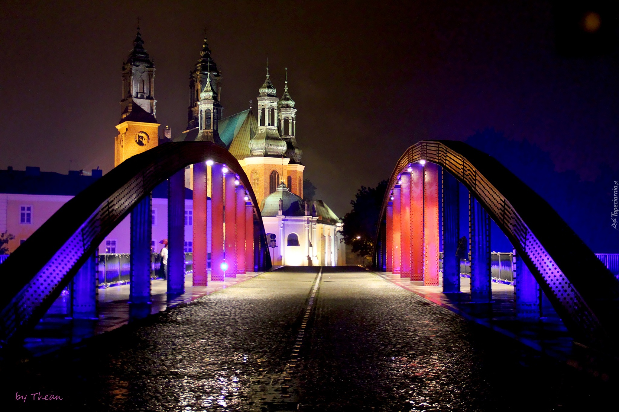 Katedra Poznańska, Most Jordana, Noc, Poznań