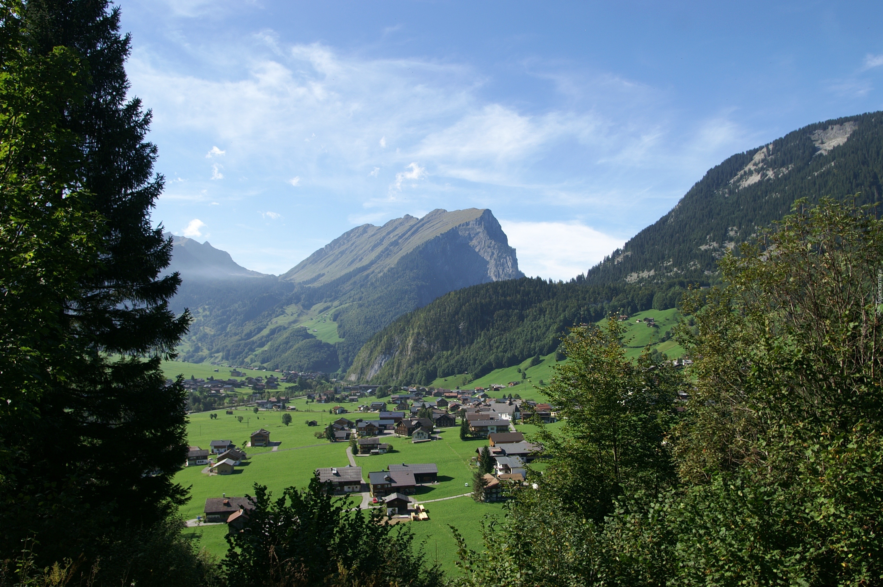 Kanisfluh, Austria, Góry, Dolina, Domy, Drzewa