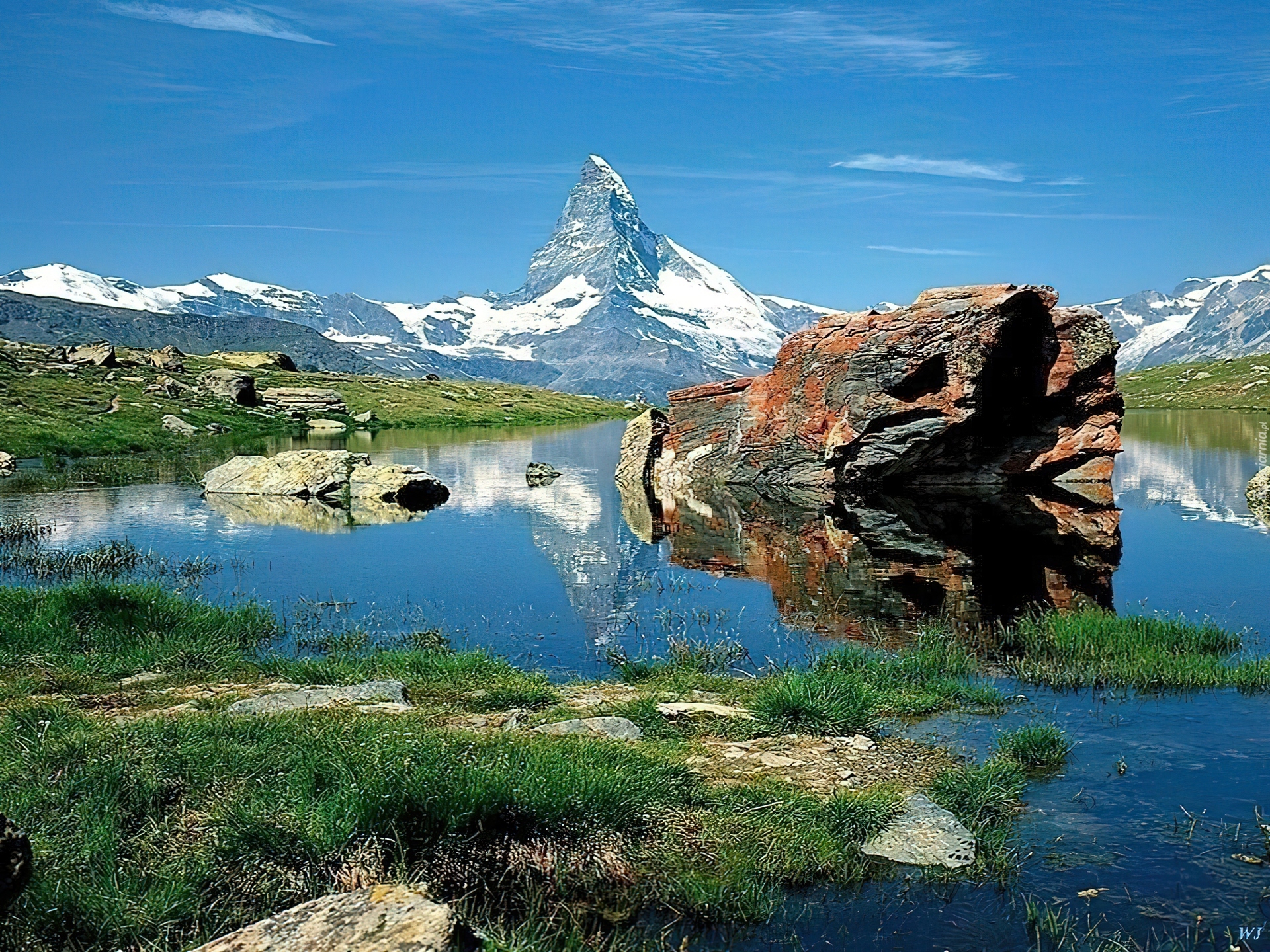 Jezioro, Skały, Góry, Matterhorn, Szwajcaria