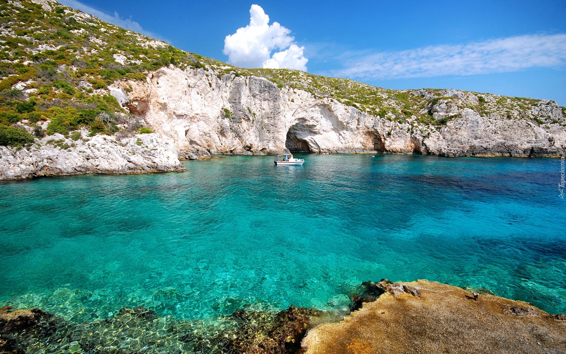 Grecja, Zakynthos, Porto Limnionas, Jaskinie, Motorówka