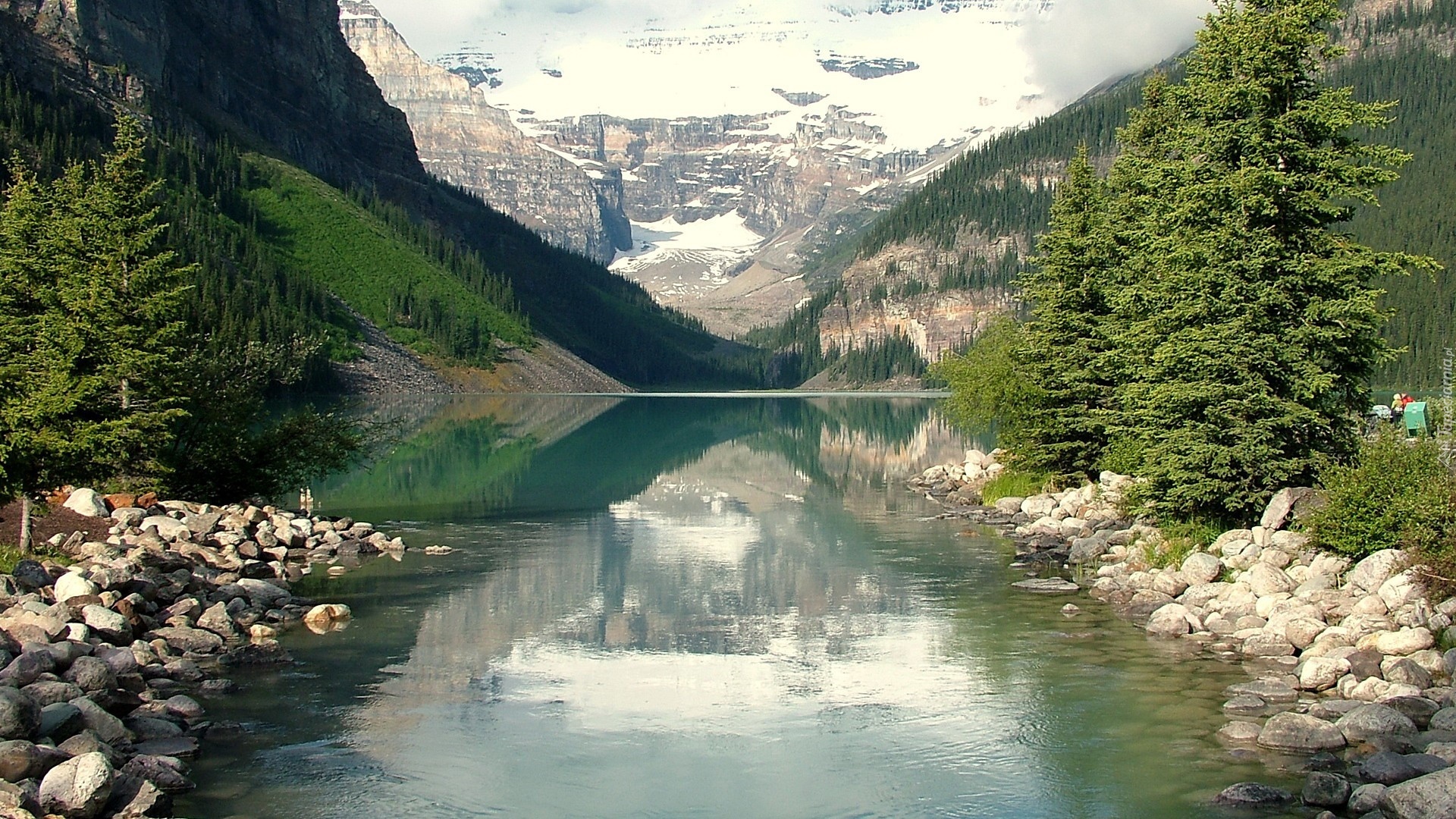 Jezioro, Kamienie, Góry, Lasy, Louise, Kanada