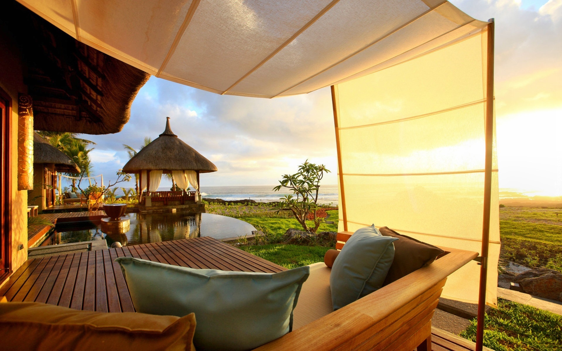 Ocean, Wschód, Słońca, Hotel, Malediwy