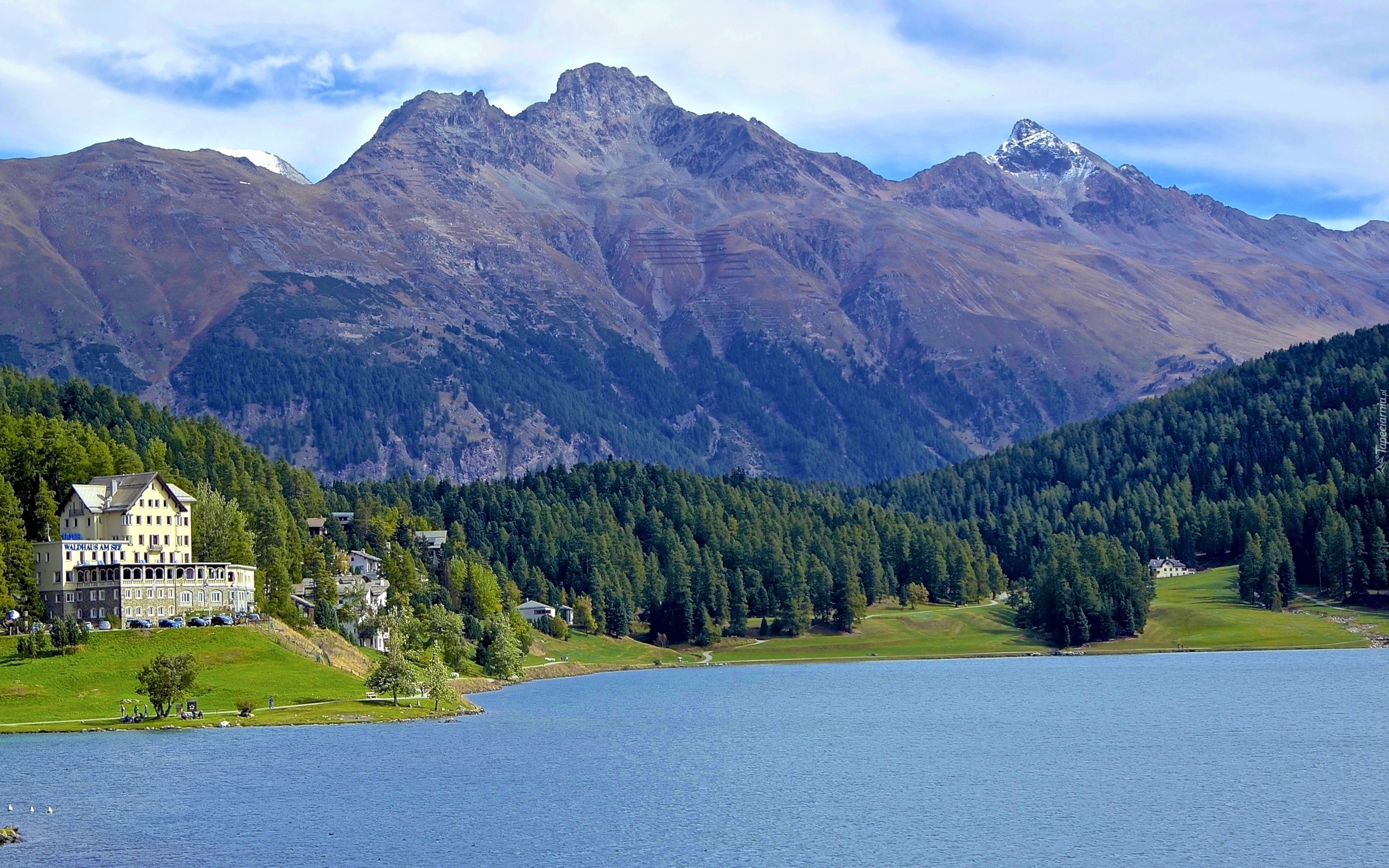 Jezioro, St.Moritz, Góry, Hotel, Szwajcaria