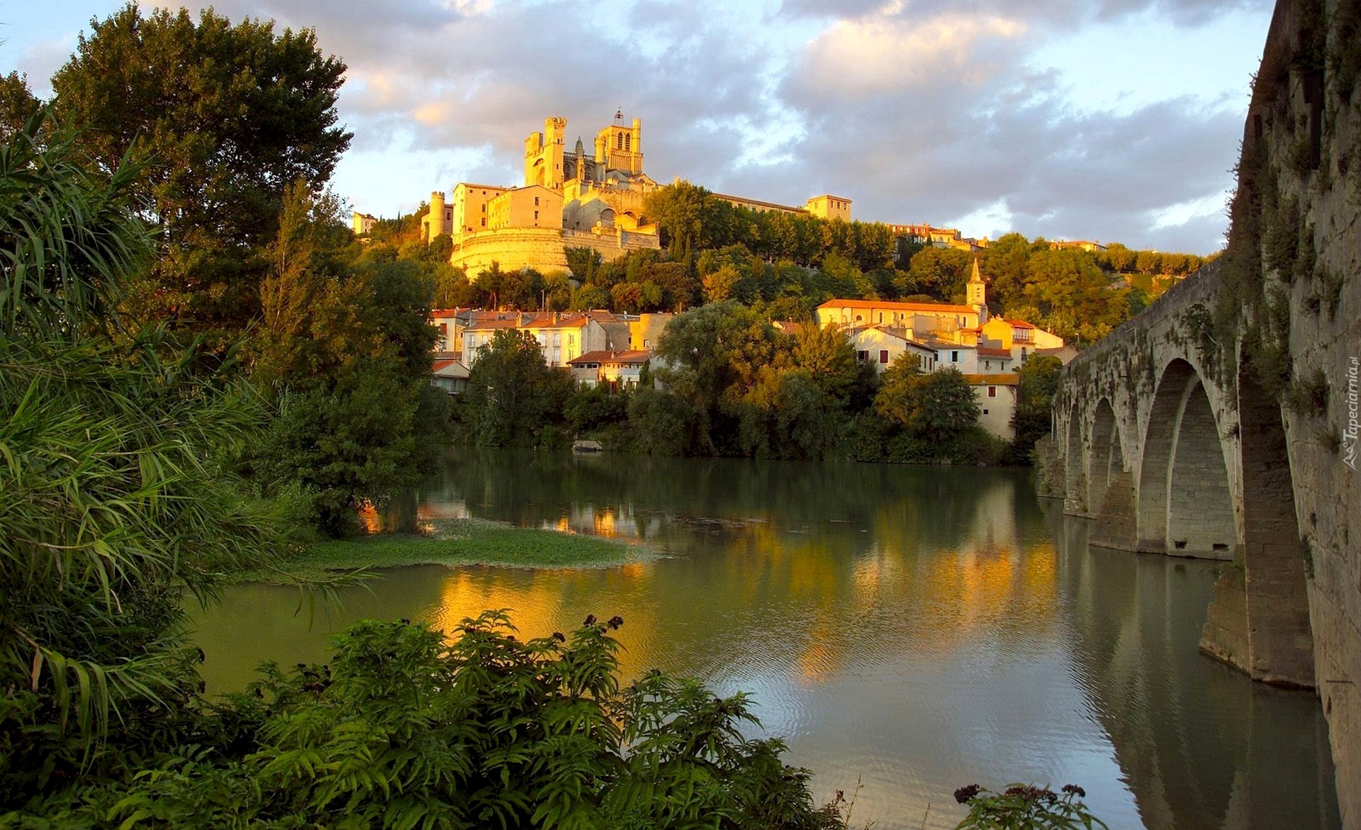 Katedra Saint Nazaire, Béziers Cathedral, Francja, Most, Rzeka