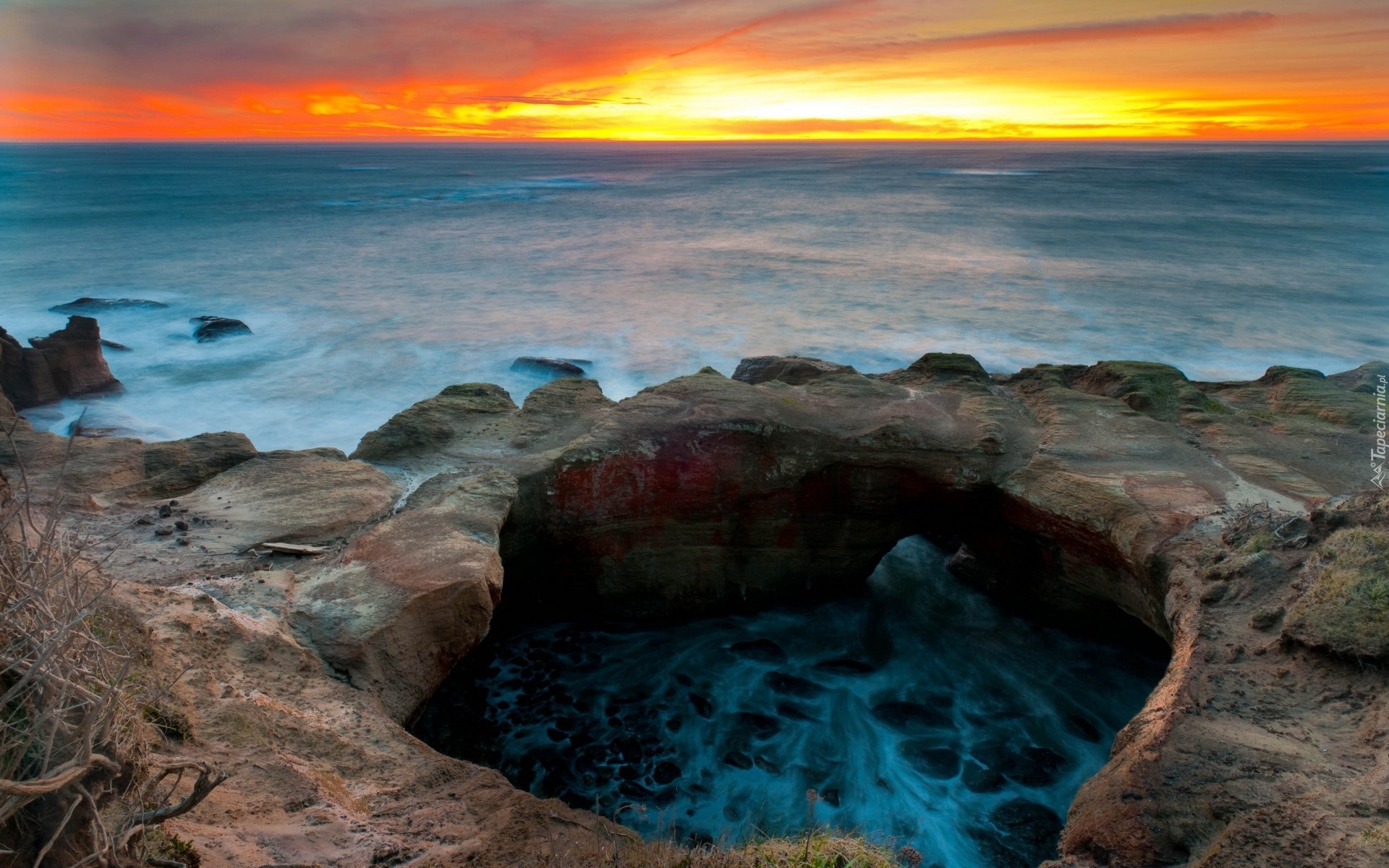 Ocean, Skały, Zachód Słońca