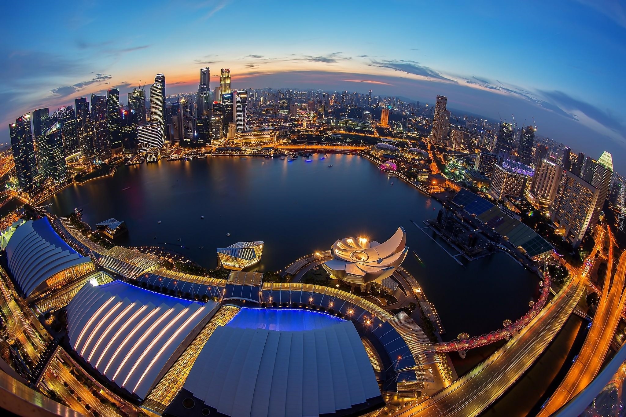 Singapur, Panorama, Miasta, Z Lotu, Ptaka
