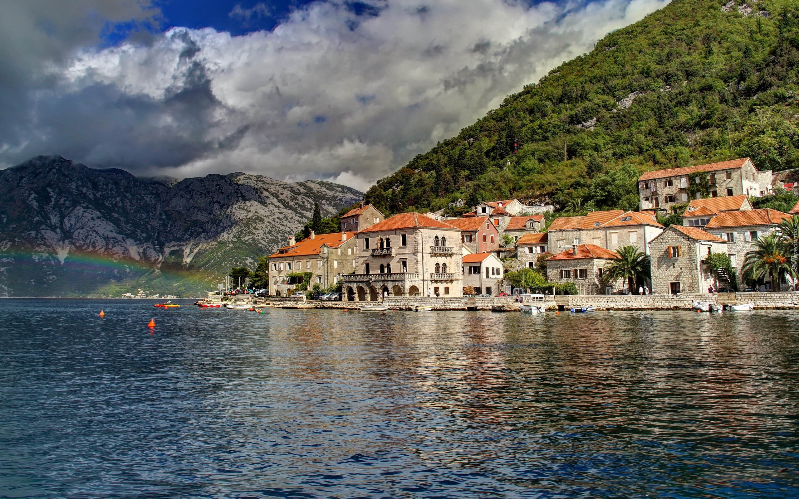 Miasto, Perast, Wybrzeże, Czarnogóry, Zatoka, Tęcza