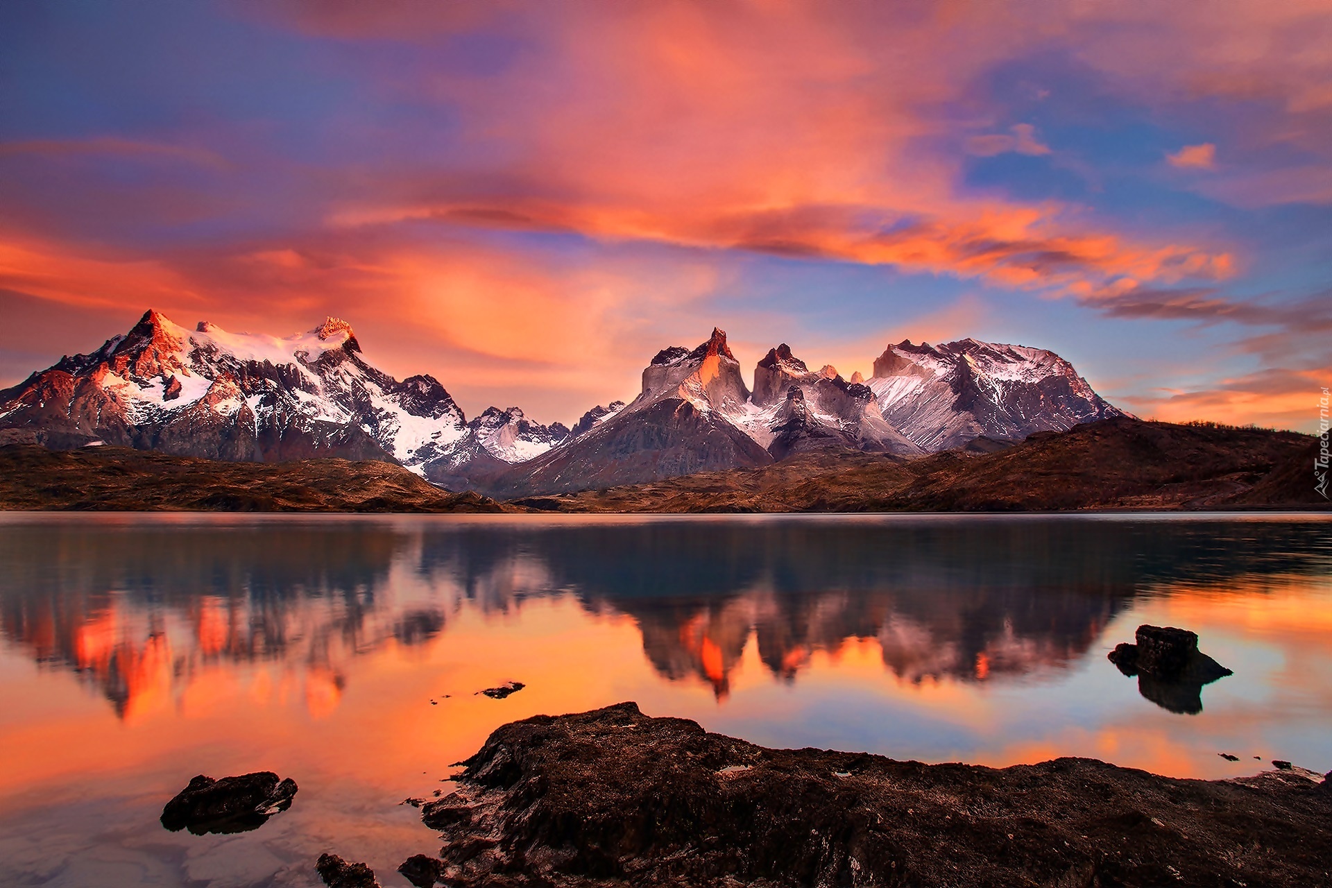 Góry, Jezioro, Wschód, Słońca, Chile