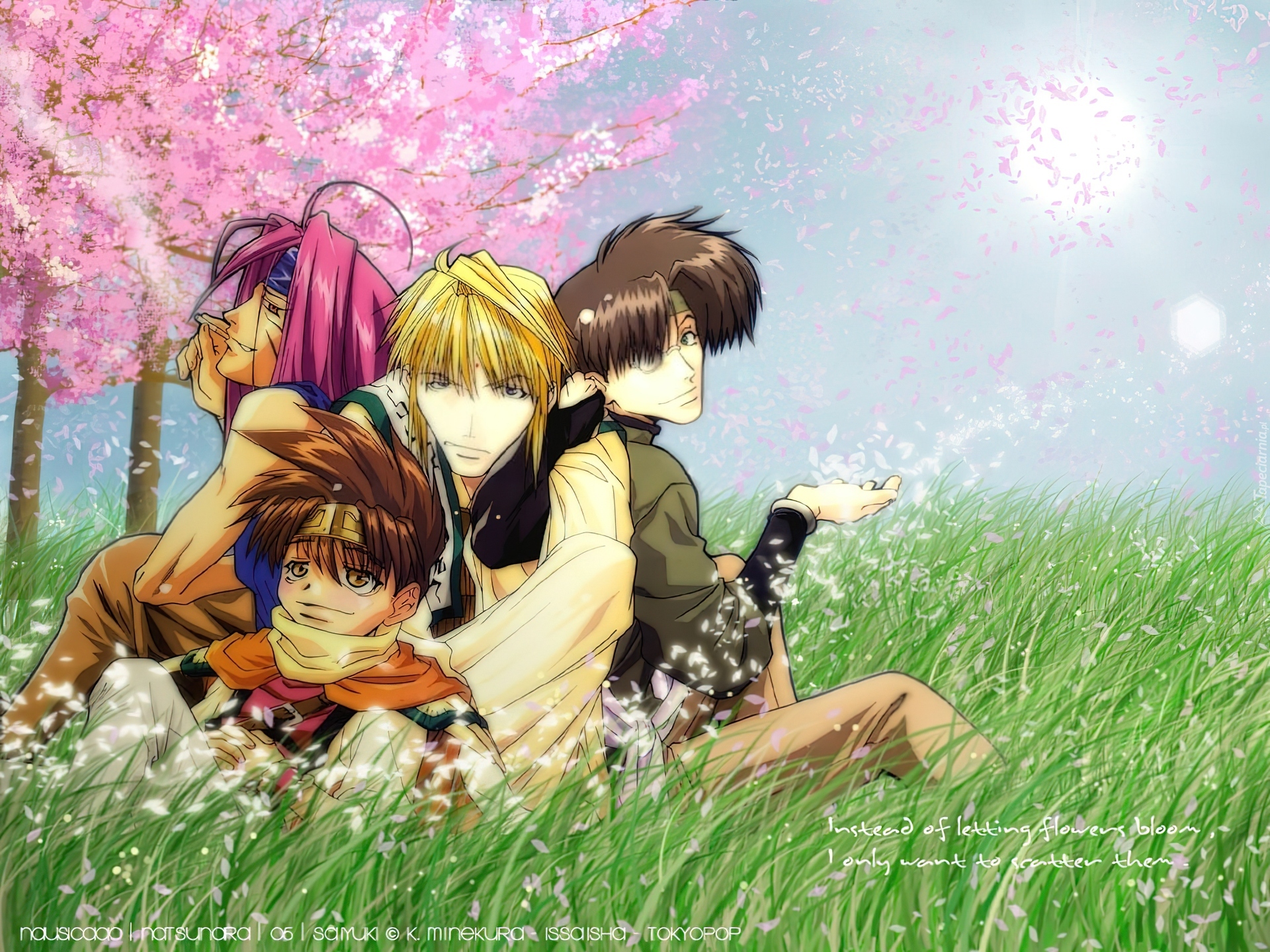 Saiyuki, ludzie,trawa, drzewo