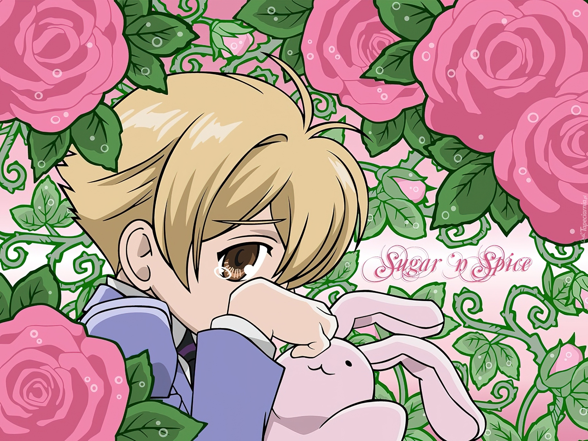 Ouran High School Host Club, pluszak, twarz, kwiaty