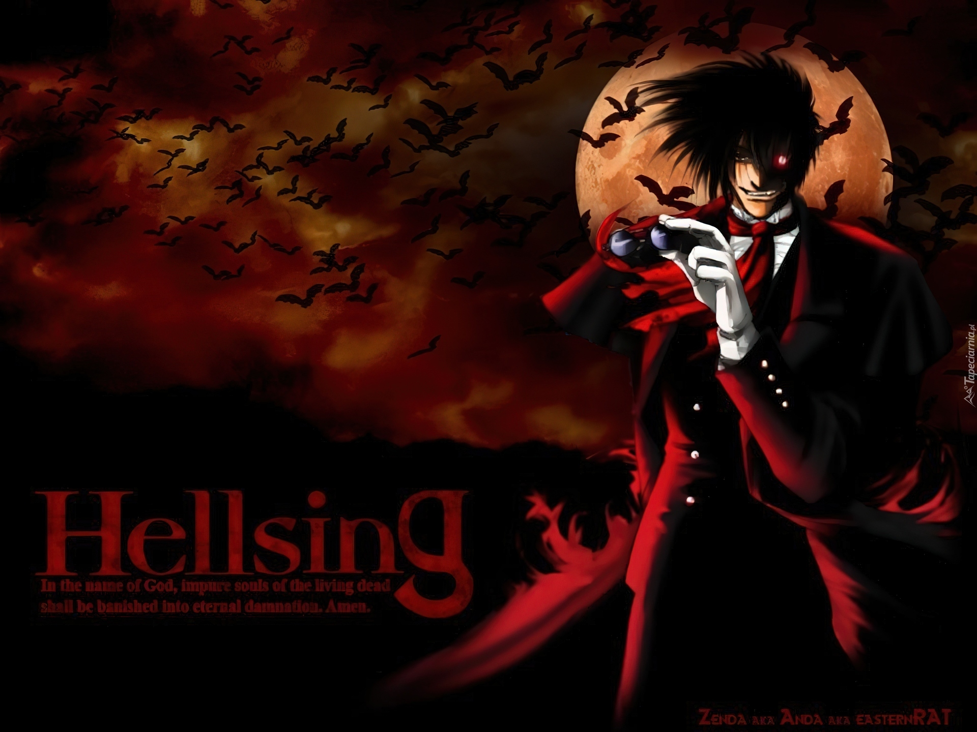 Hellsing, nietoperze, człowiek, moon