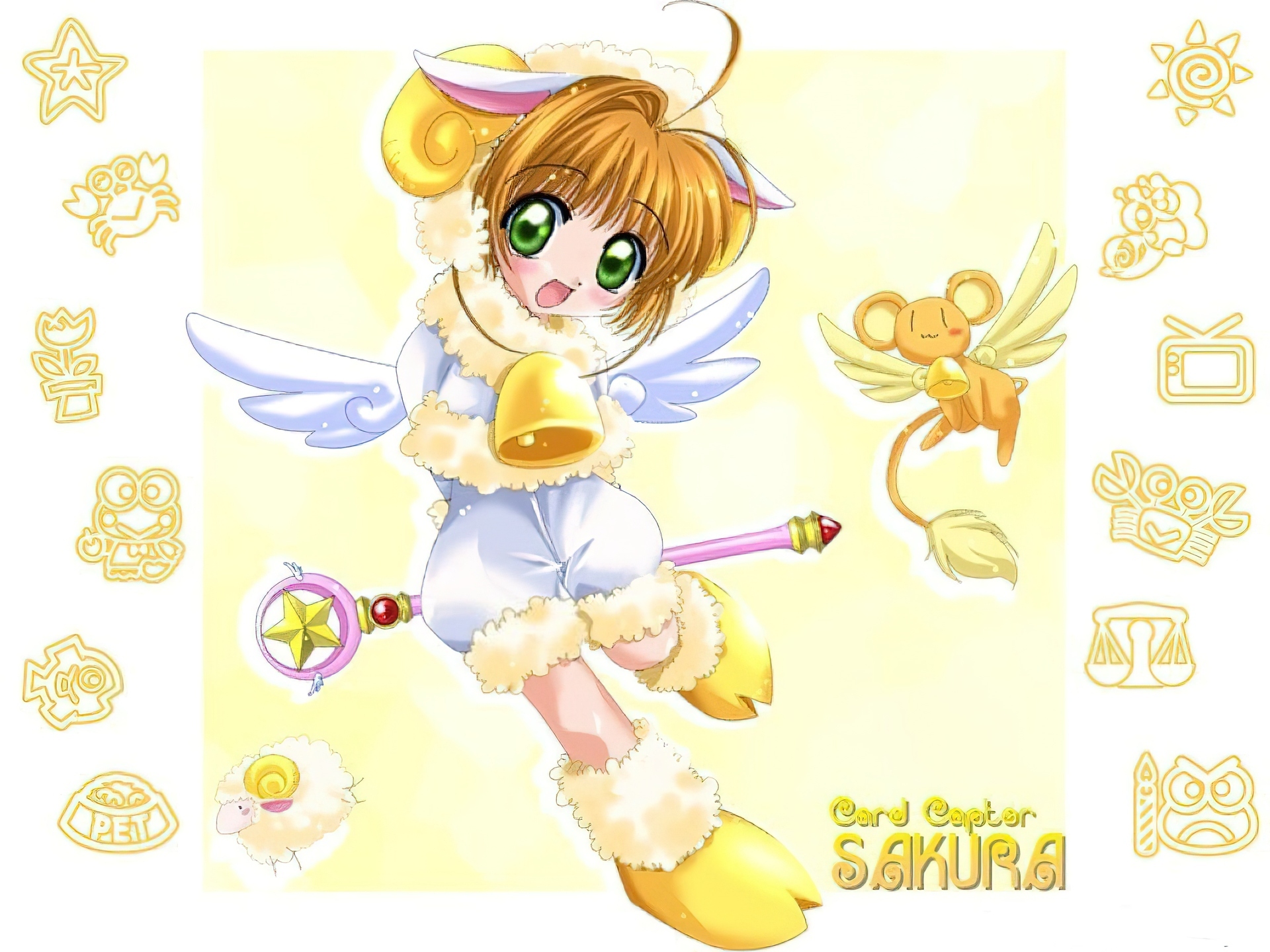 Cardcaptor Sakura, dziewczyna, kij, napisy, pluszak