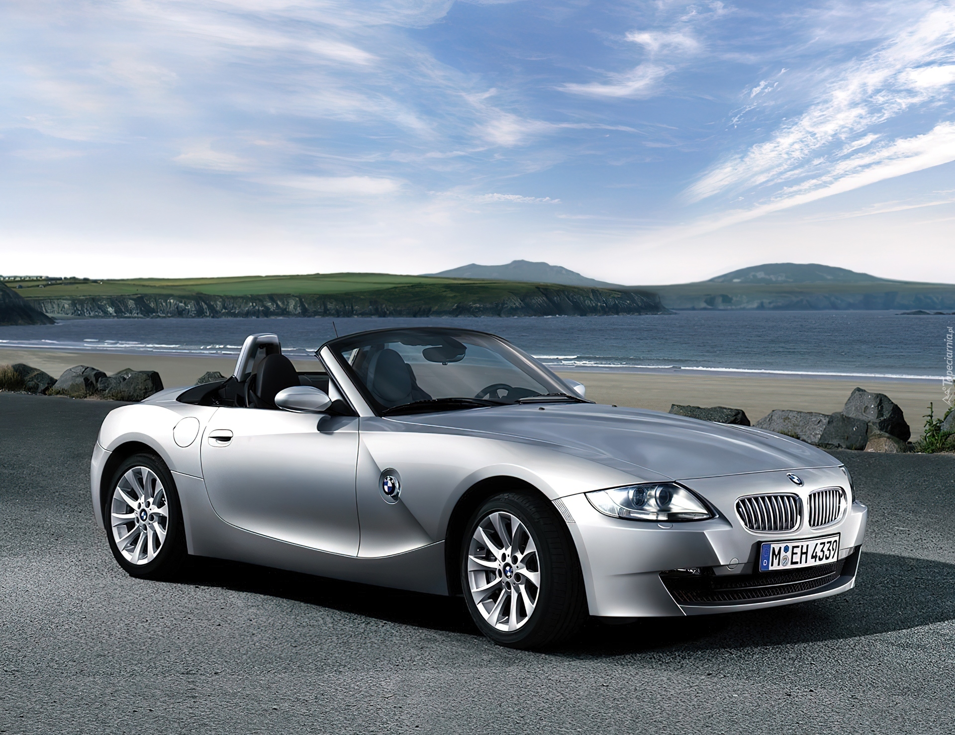 BMW Seria Z4, Silver, Plaża, Niebo