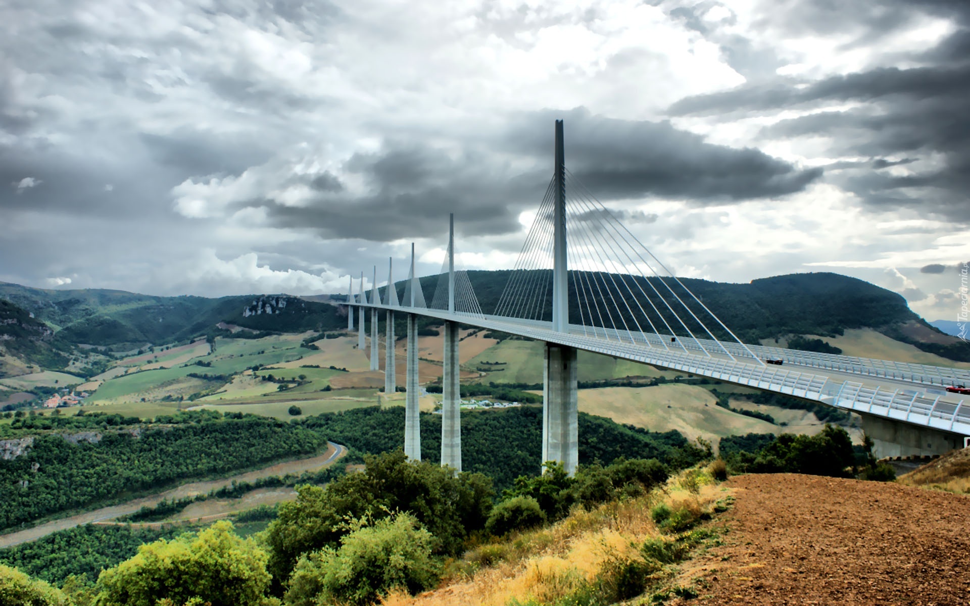 Francja, Wiadukt, Millau, Nad, Doliną, Rzeki, Tarn