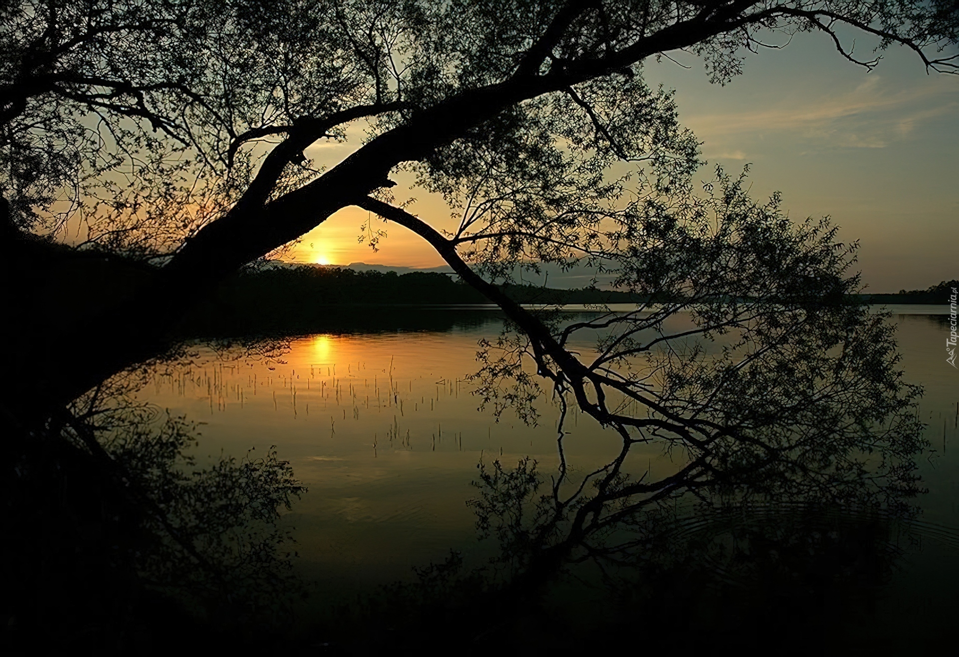 Jezioro, Zachód, Słońca