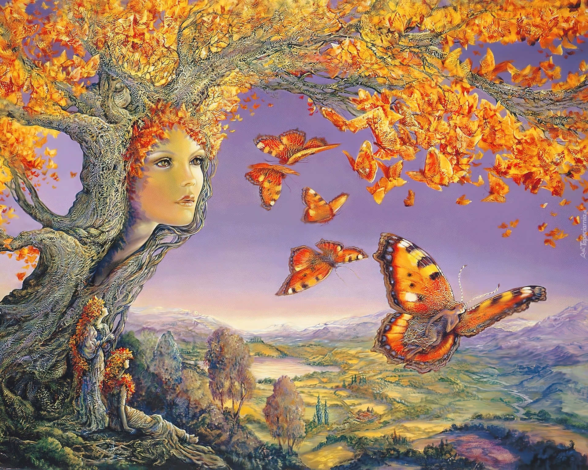 Drzewo, Motyle, Grafika

