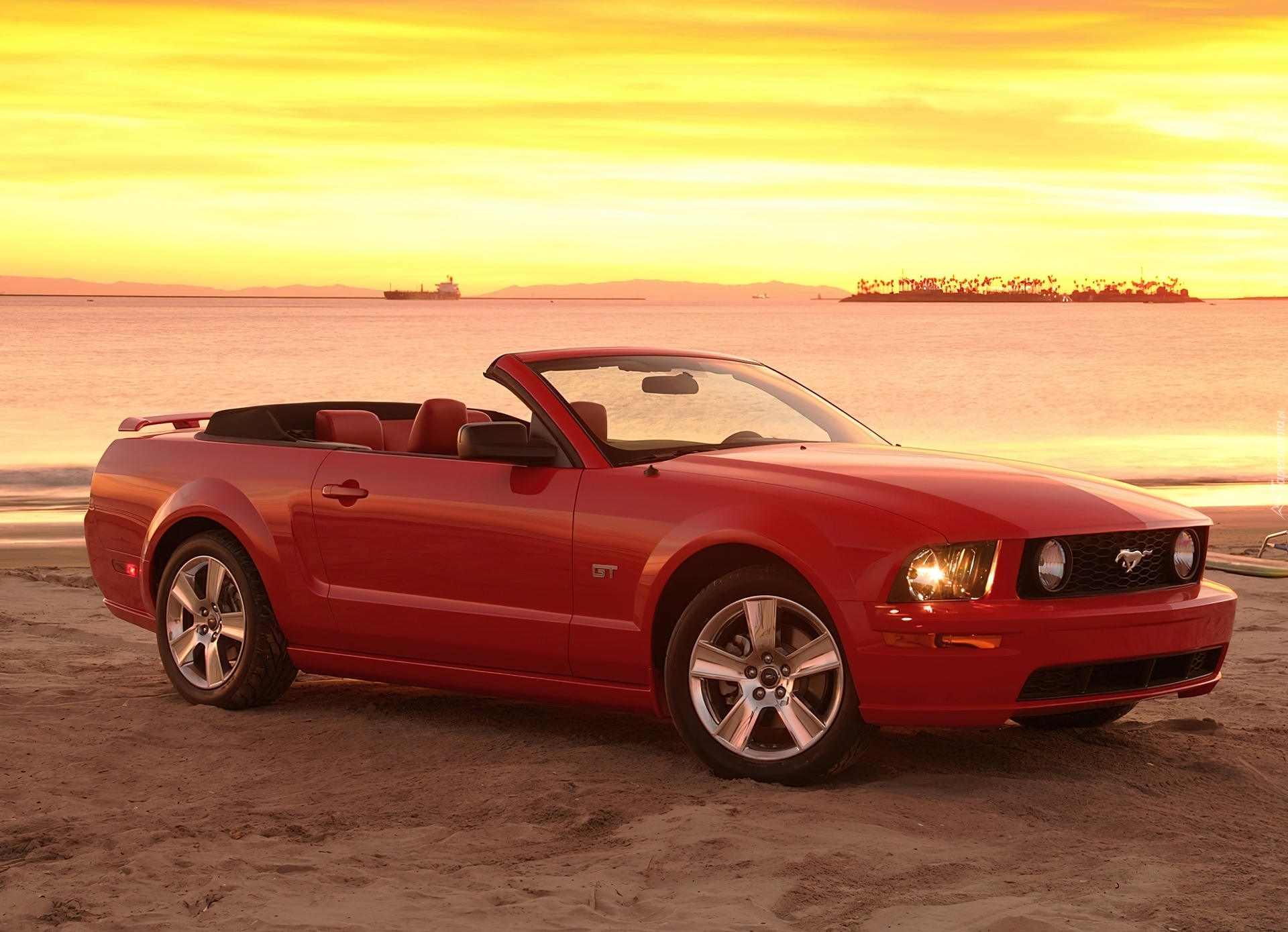 Czerwony, Ford Mustang, Cabrio
