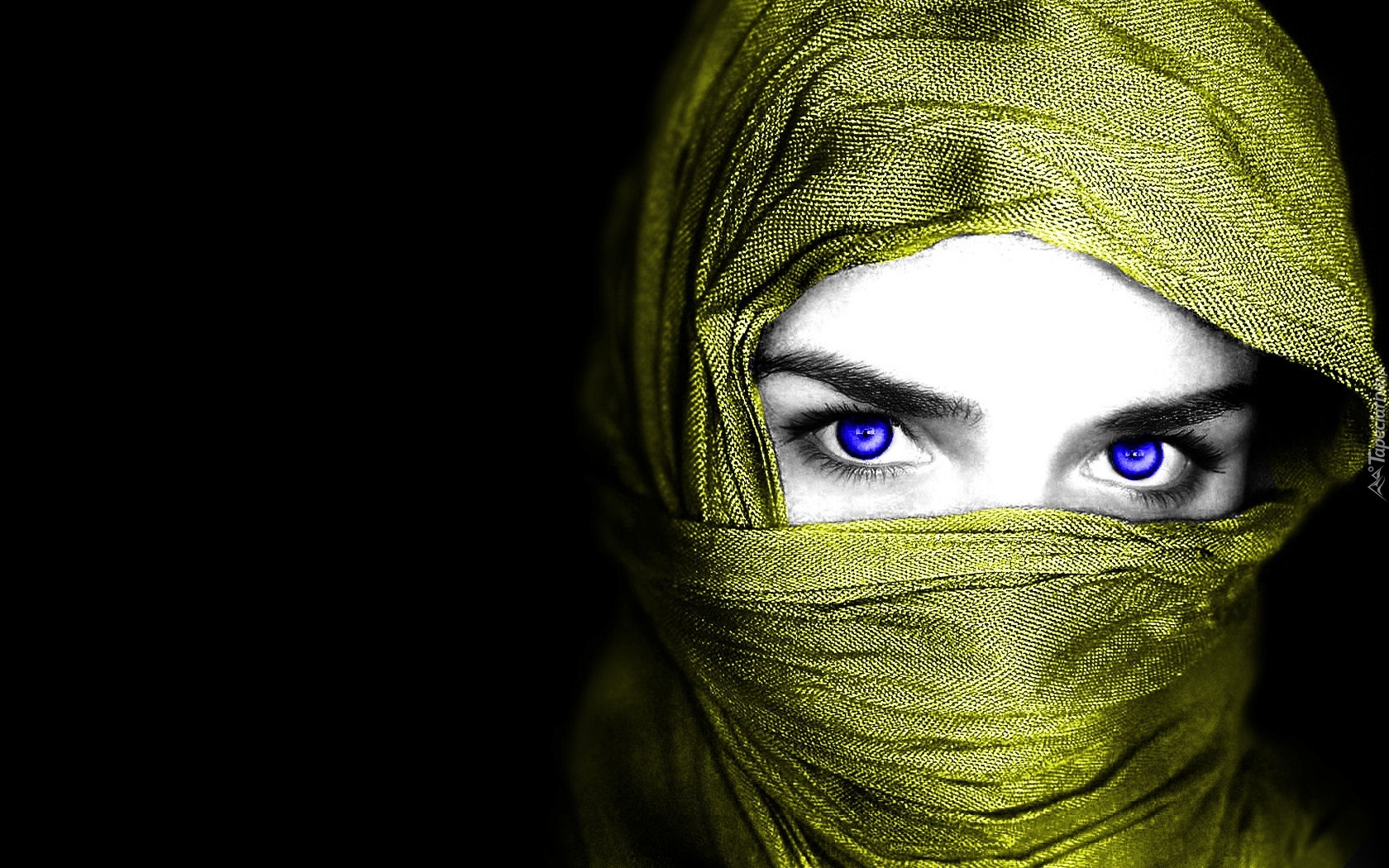 Kobieta, Niebieskie, Oczy, Chusta
