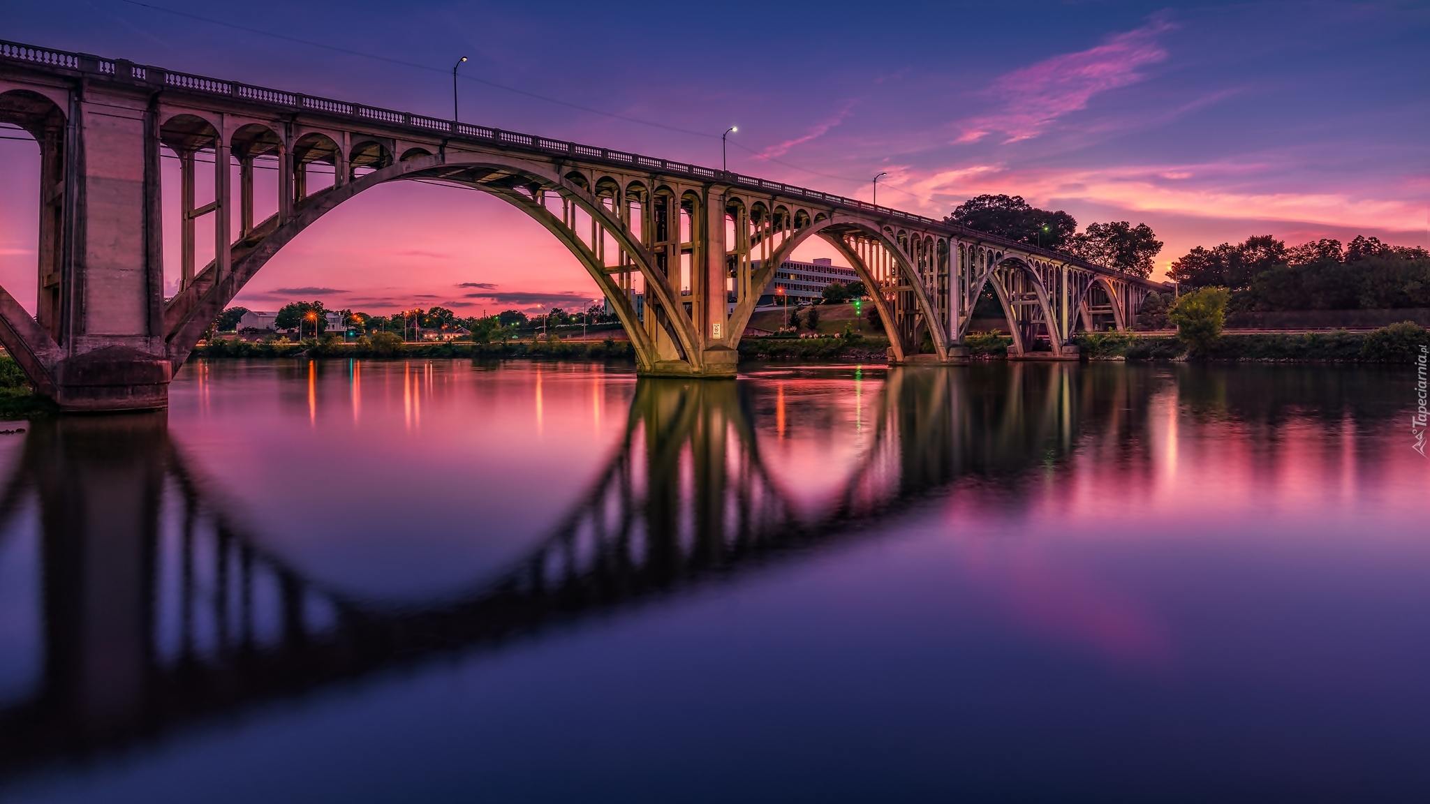 Stany Zjednoczone, Stan Alabama, Gadsden, Most Coosa River Memorial Bridge, Rzeka Coosa River, Odbicie