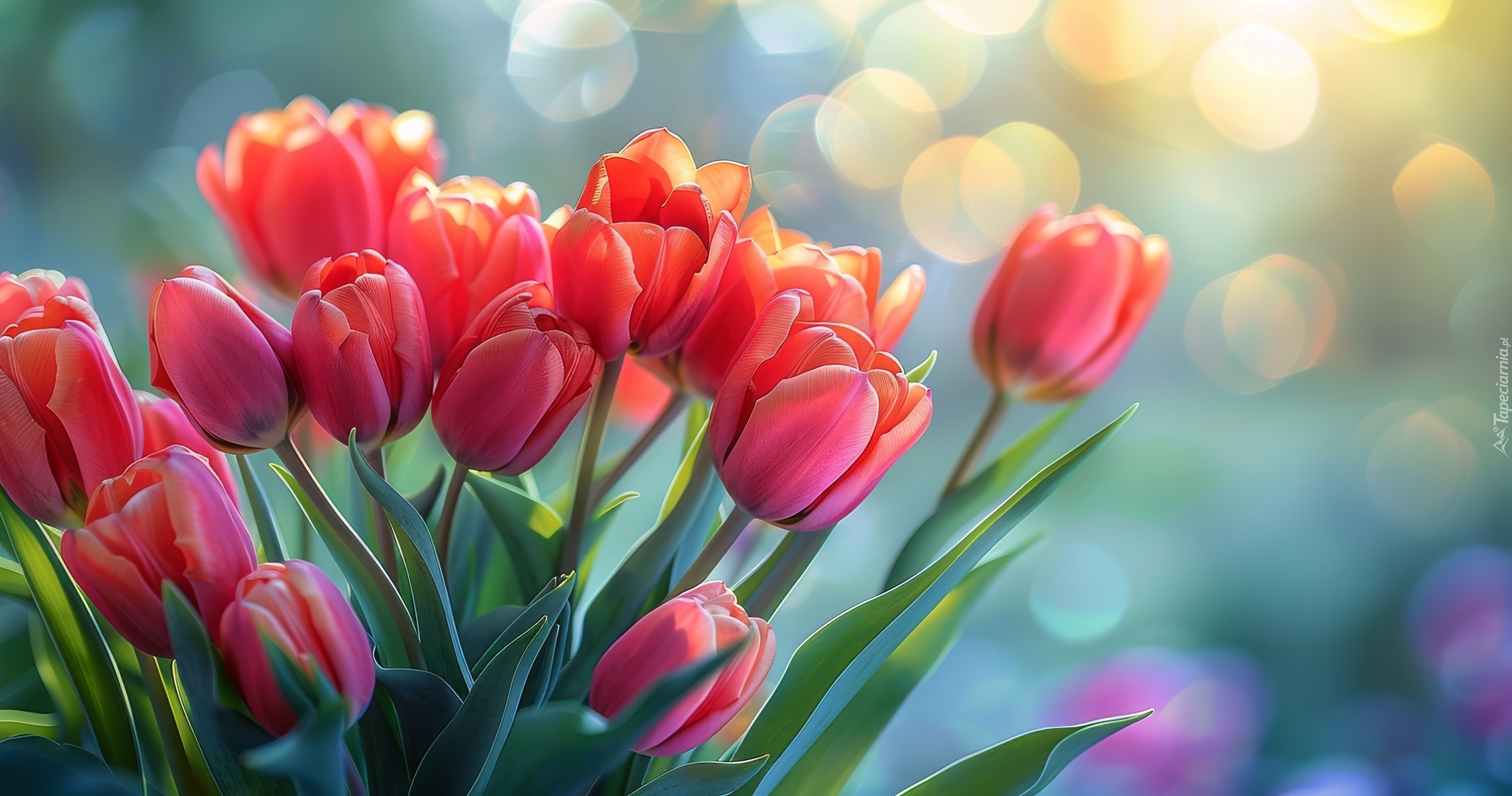Tulipany, Kwiaty, Czerwone Światło, Grafika