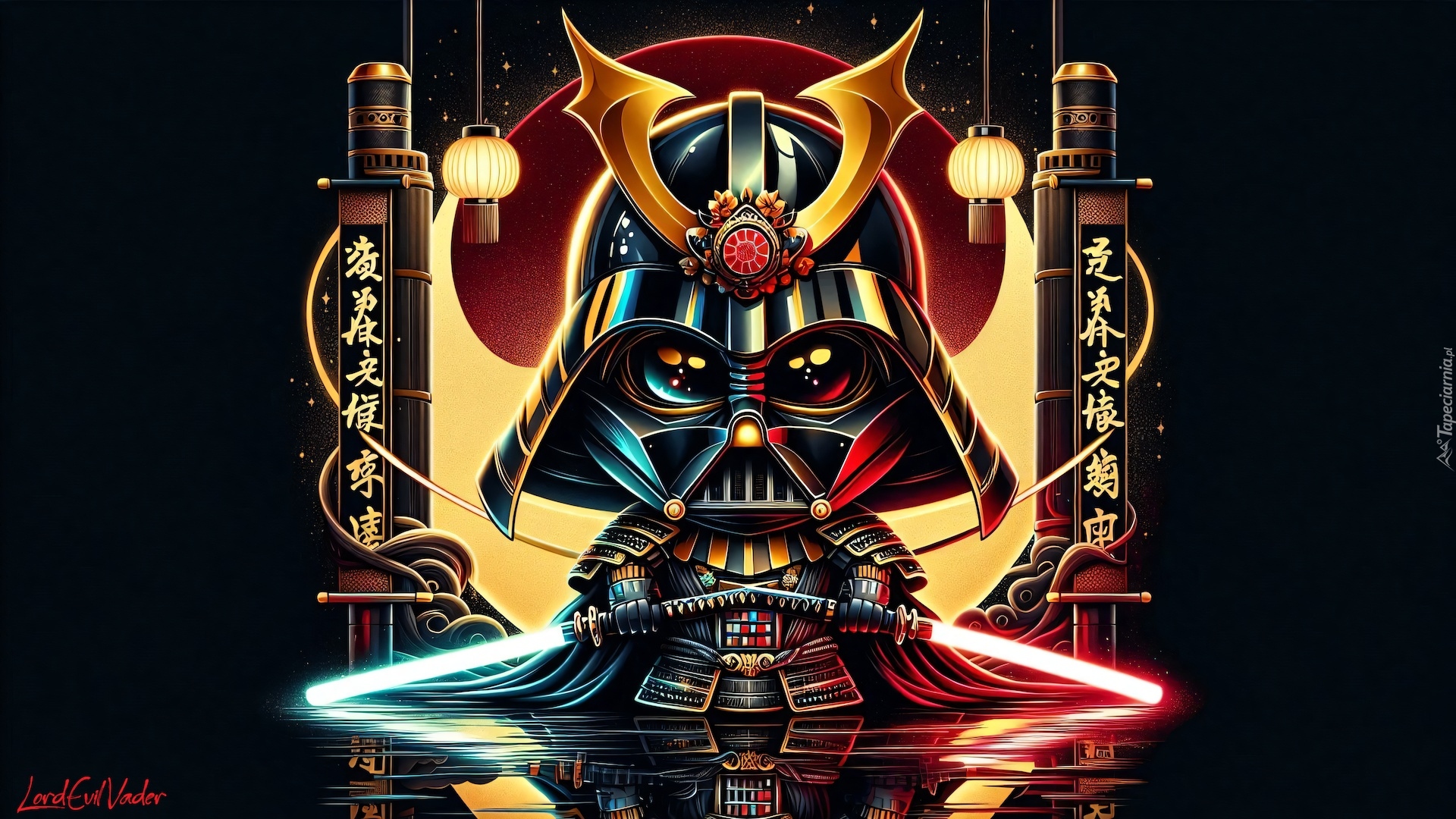 Grafika, Samuraj, Karykatura, Darth Vader