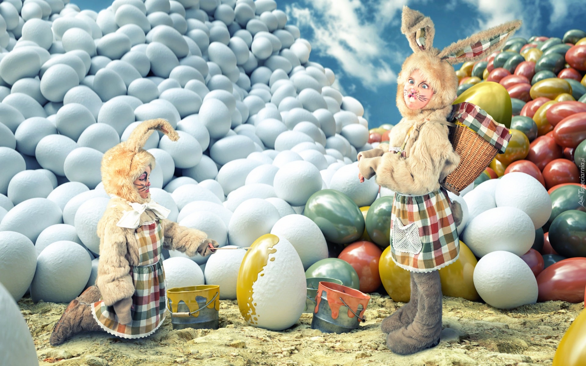 Wielkanoc, Śmieszne, Dzieci, Malowane, Jajka