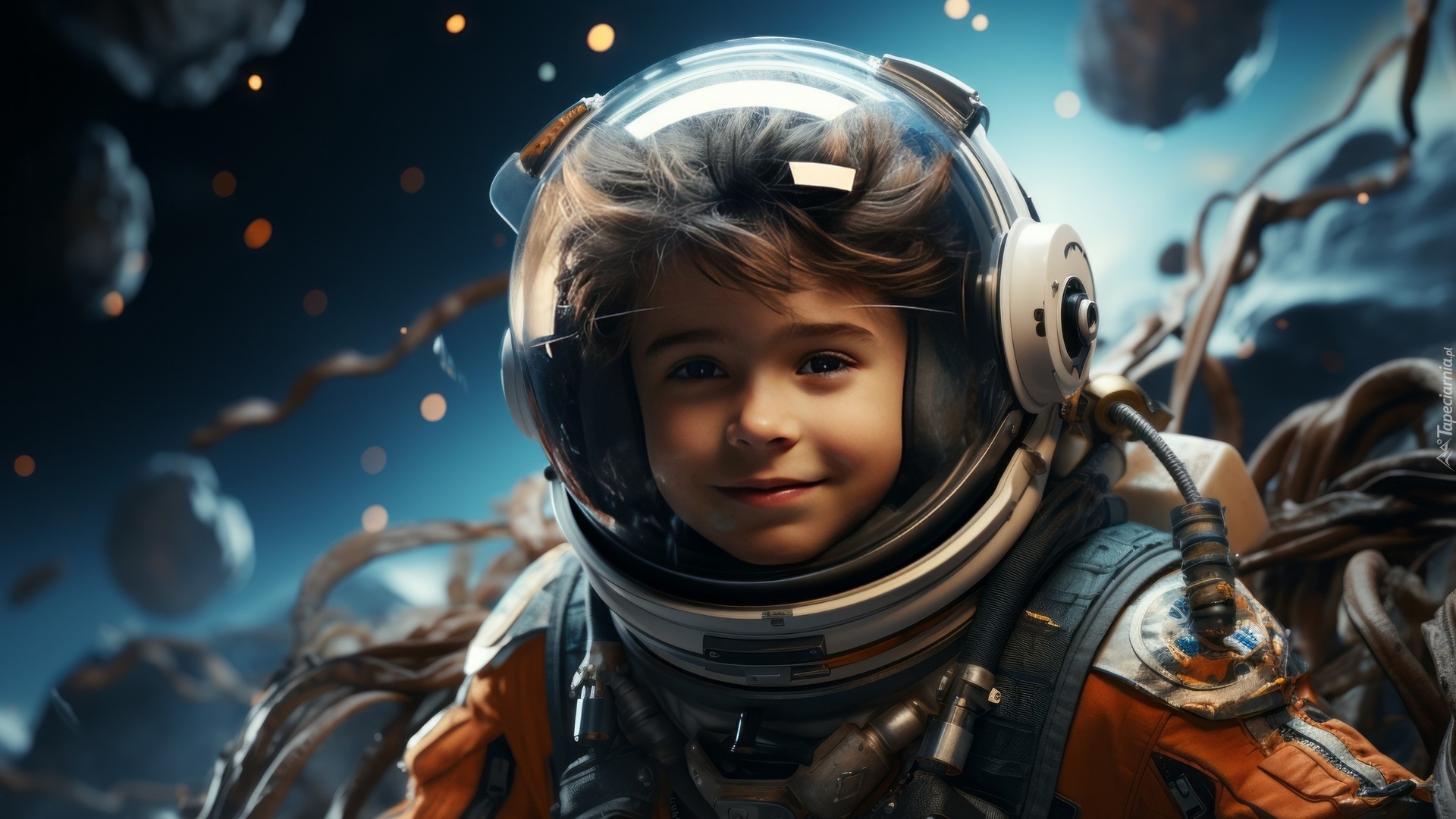 Chłopiec, Mały, Astronauta, Skafander, Kosmiczny, Kosmos