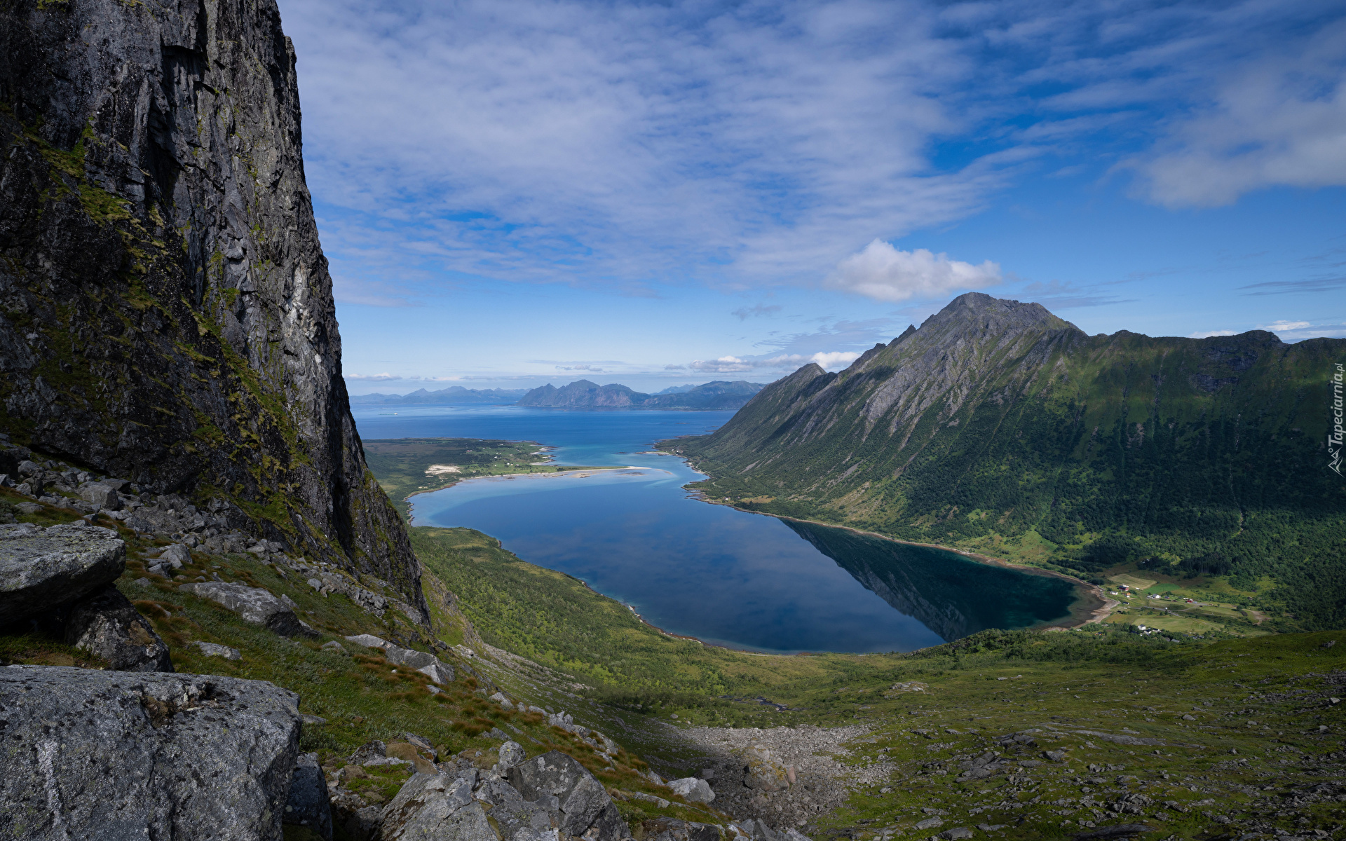 Norwegia, Lofoty, Góry, Fiord, Morfjorden