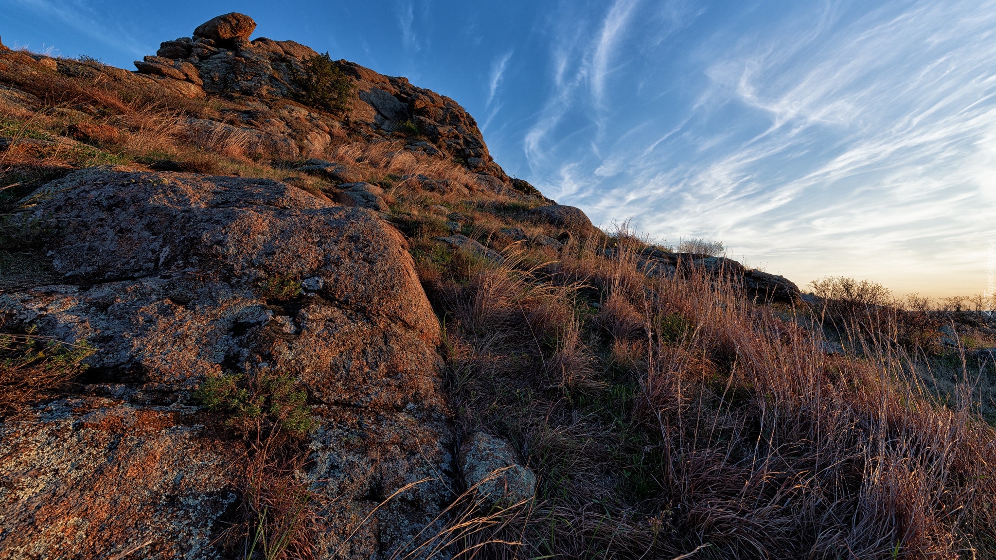 Góry, Wichita Mountains, Skały, Rośliny, Oklahoma, Stany Zjednoczone