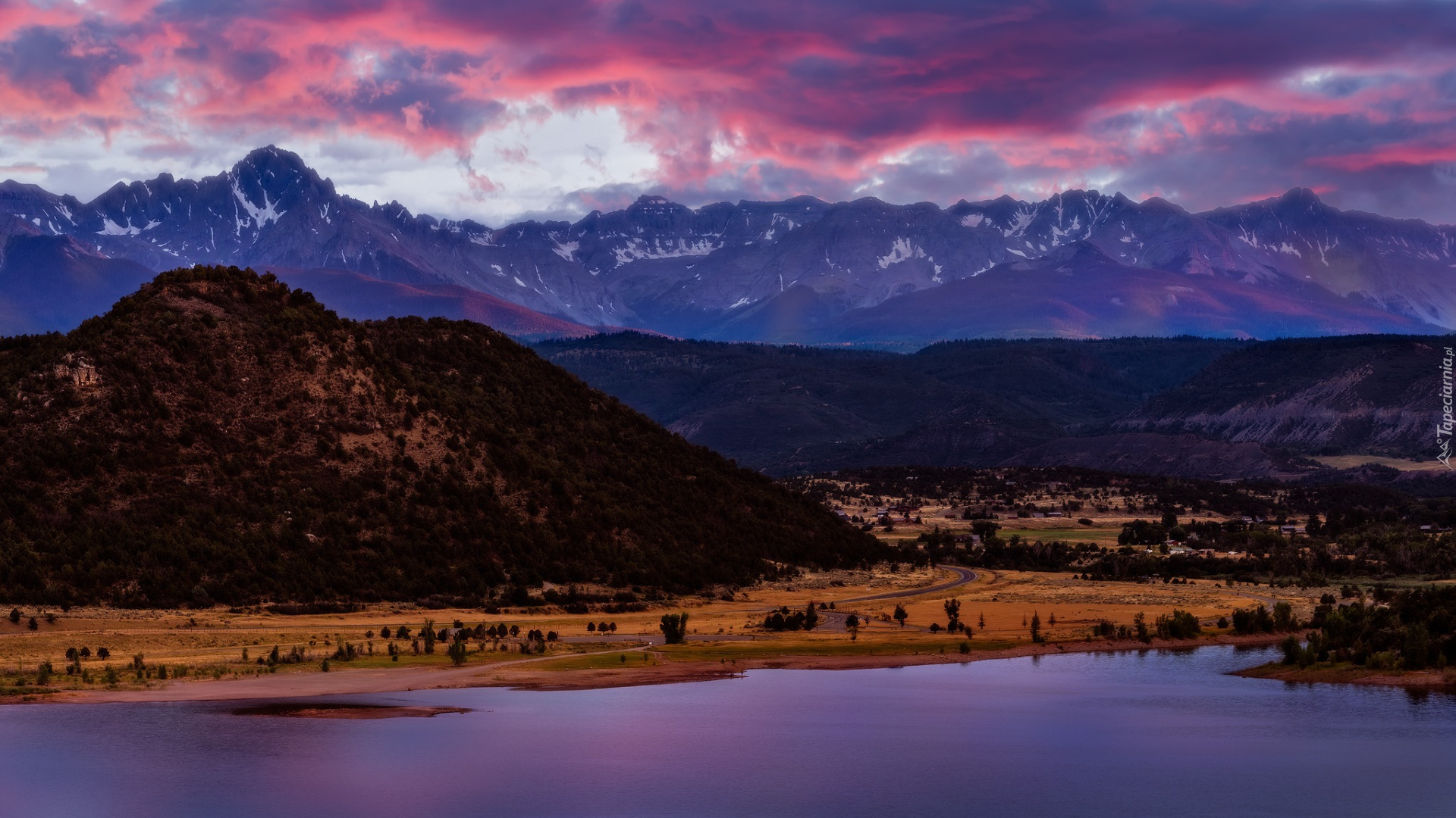 Góry, San Juan Mountains, Góra, Mount Sneffels, Drzewa, Jesień, Jezioro, Blue Lake, Stan Kolorado, Stany Zjednoczone