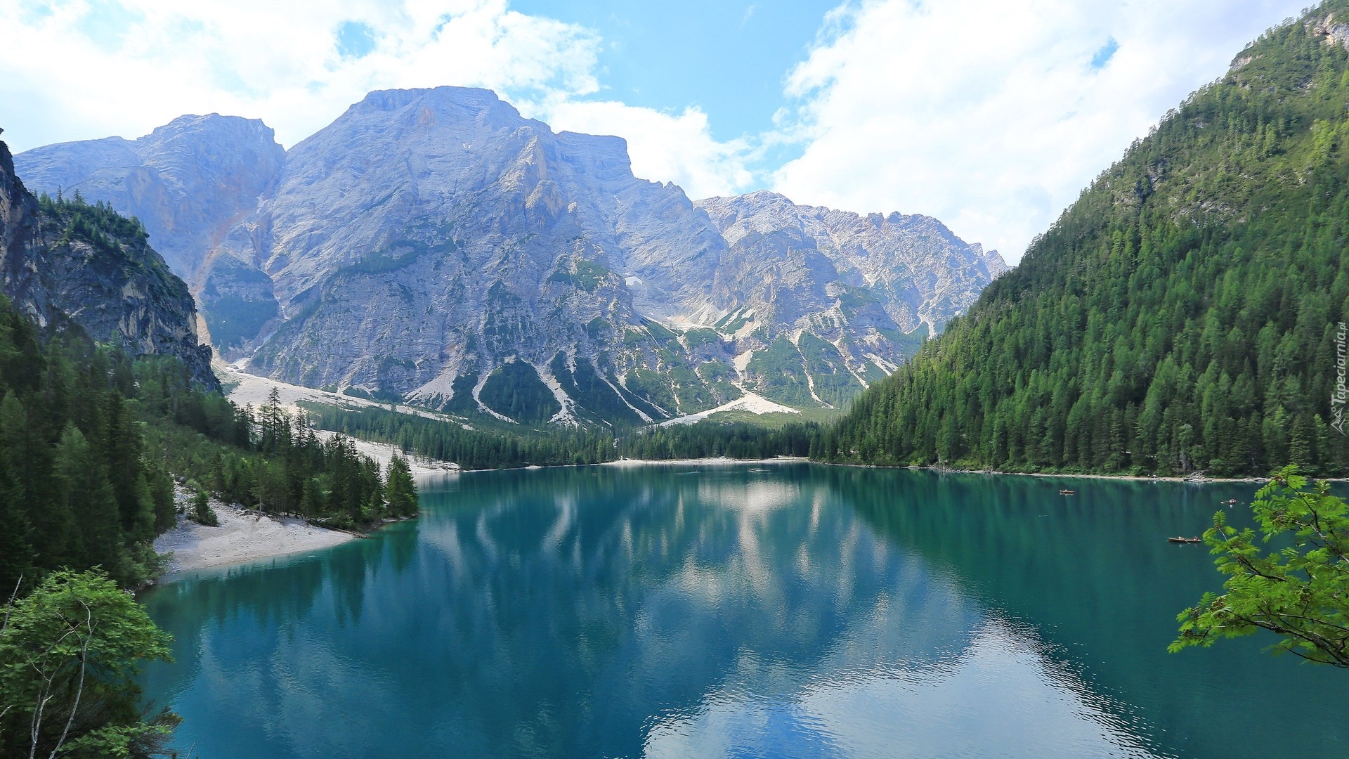 Włochy, Południowy Tyrol, Jezioro, Pragser Wildsee, Lago di Braies, Góry, Dolomity