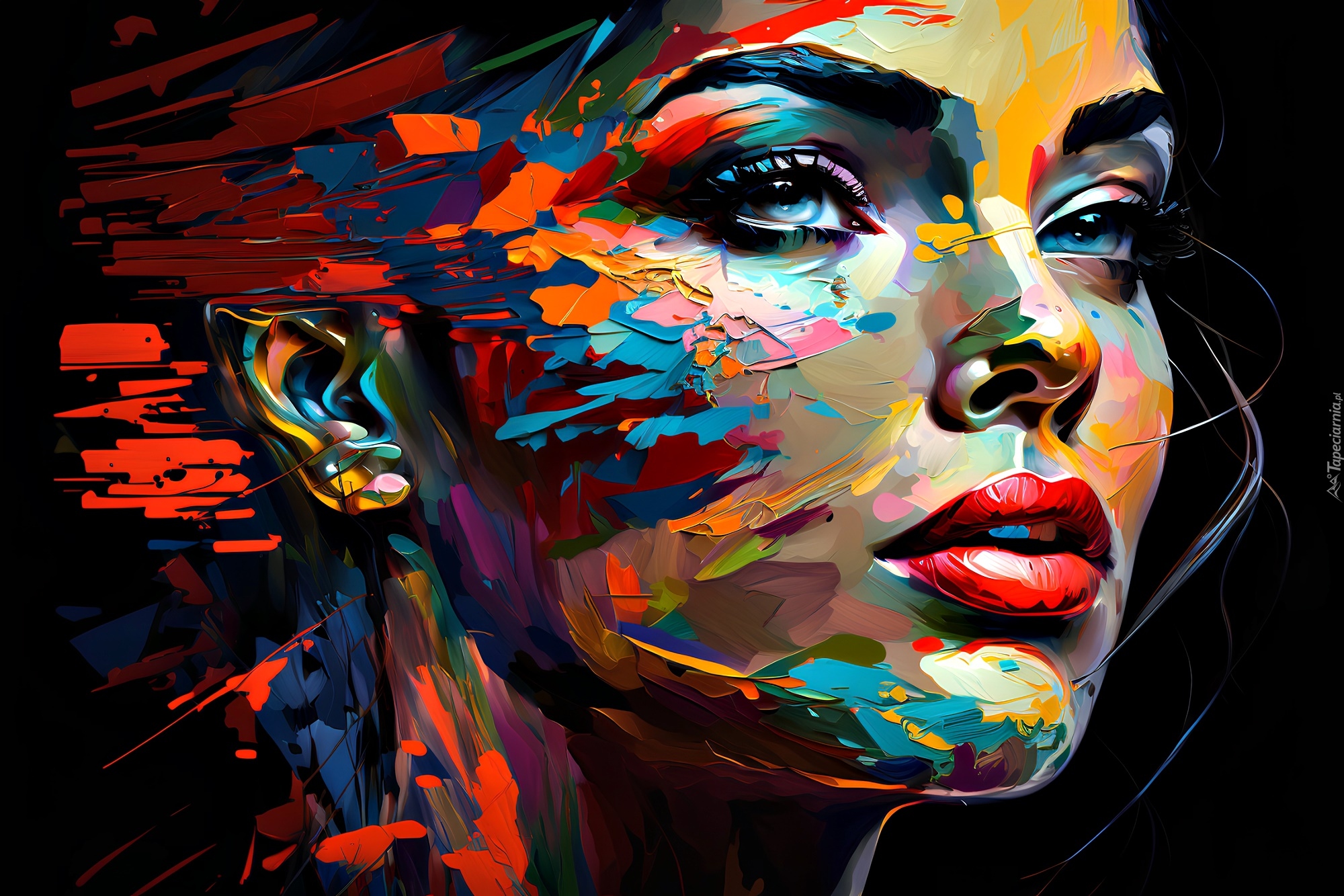 Kobieca twarz w kolorowej grafice
