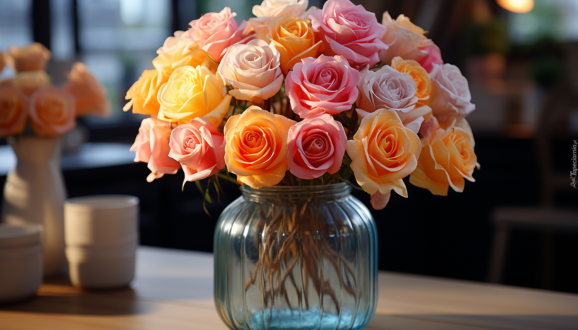 Bukiet, Kolorowe, Kwiaty, Róże, Wazon Róża, Kwiat
