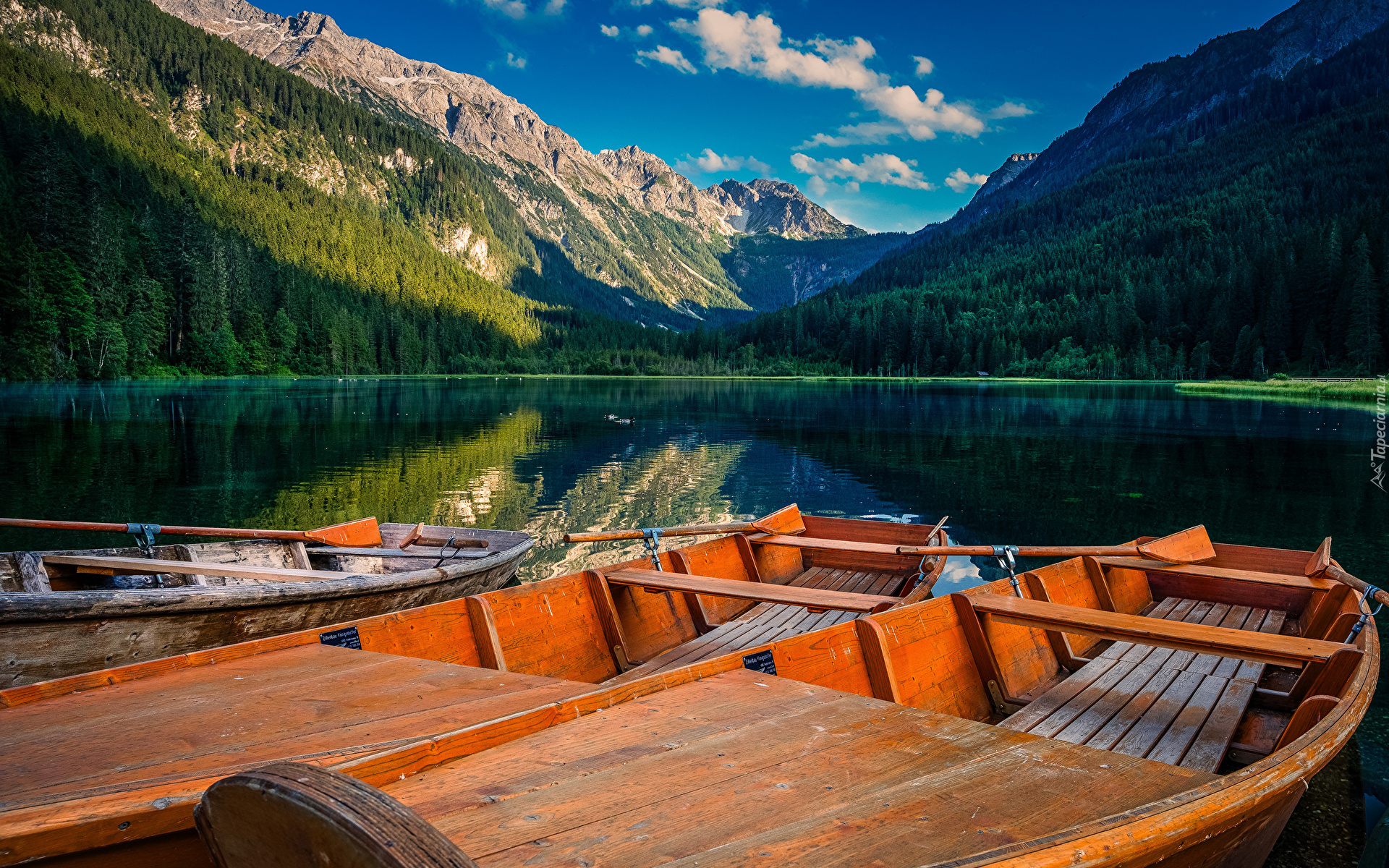 Austria, Góry, Las, Drzewa, Jezioro, Jagersee, Łódki